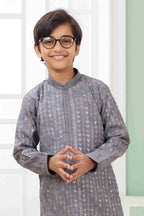 Raivat Ethnic Art Silk Embroidery Work Kids Kurta Pajama In Grey Colour | Grocsy