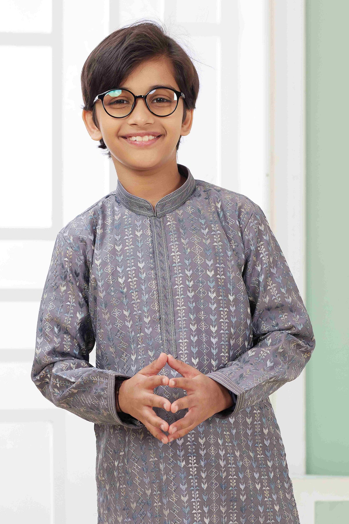Raivat Ethnic Art Silk Embroidery Work Kids Kurta Pajama In Grey Colour | Grocsy