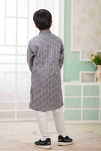 Raivat Ethnic Art Silk Embroidery Work Kids Kurta Pajama In Grey Colour | Grocsy