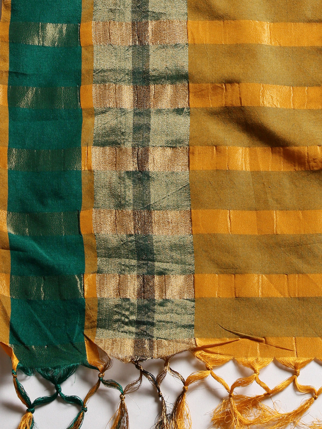 Saree Mall Mustard Yellow & Green Solid Saree | Grocsy
