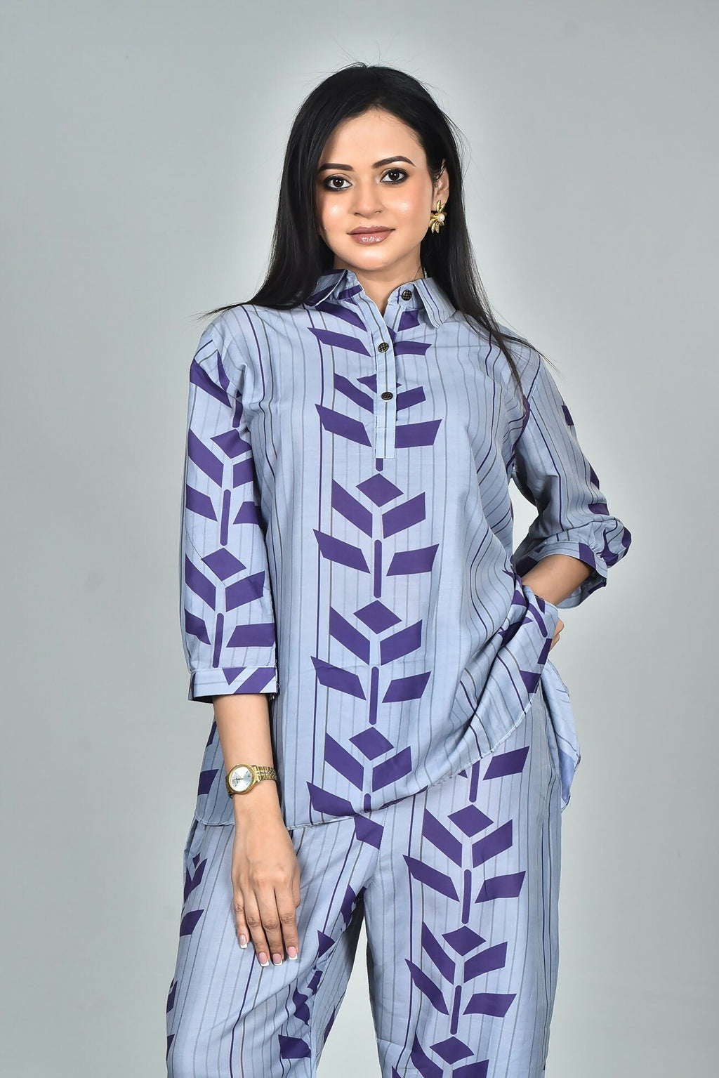 Morchari Digital Print Semi Muslin Co-Ord Set Top & Trouser-Multicolor | Grocsy