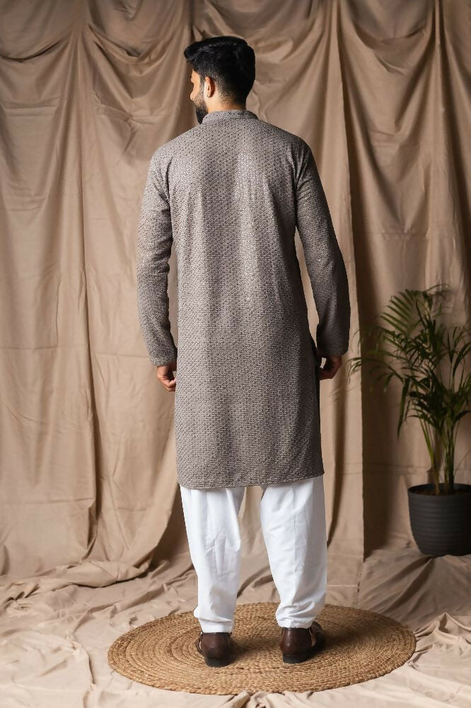 Grey Rayon Thread Embroidery Work Kurta Set - Mahotsav | Grocsy