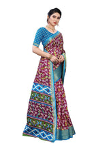 Vamika Purple and Blue Linen Jari Border Saree Online At Low Price | Grocsy