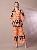 Myshka Women's Multi Printed Polo Collar Party Top With Trousers Co-ord set | Grocsy