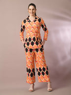 Myshka Women's Multi Printed Polo Collar Party Top With Trousers Co-ord set | Grocsy