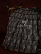Slate Black And Grey Colour Print Design Semi Chanderi Saree By Gayathri Reddy Designer Studio | Grocsy