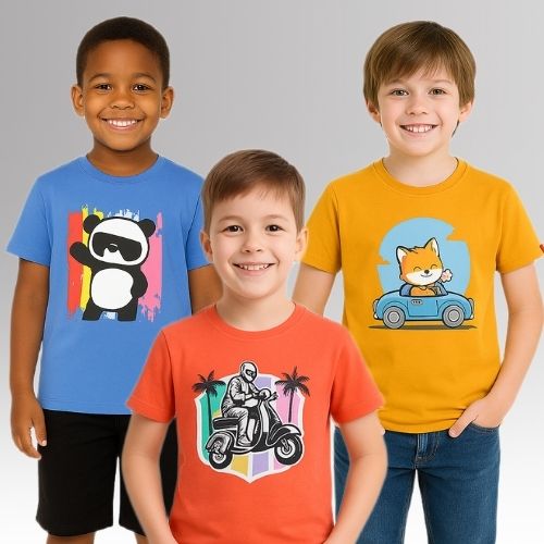 Chilins Round Neck Printed Super Combed Cotton T-shirt (Pack of 3) | Grocsy