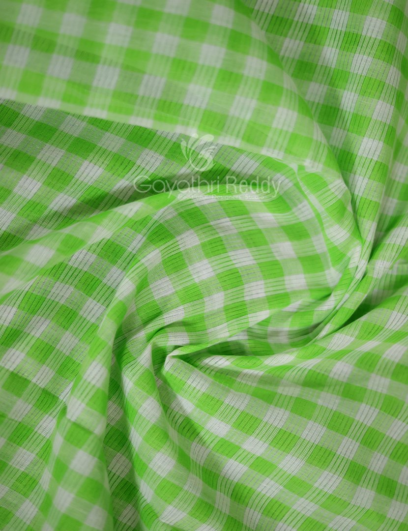 Light Green With Checks Pure Mangalgiri Cotton Saree By Gayathri Reddy Designer Studio | Grocsy