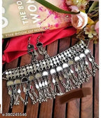 Tehzeeb Creations Women's Silver Colour Oxidised Necklace Set With Mirror Work | Grocsy