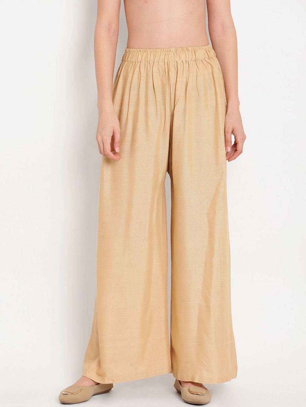TAG 7 Women Beige Solid Straight Palazzos | Grocsy