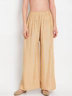 TAG 7 Women Beige Solid Straight Palazzos | Grocsy