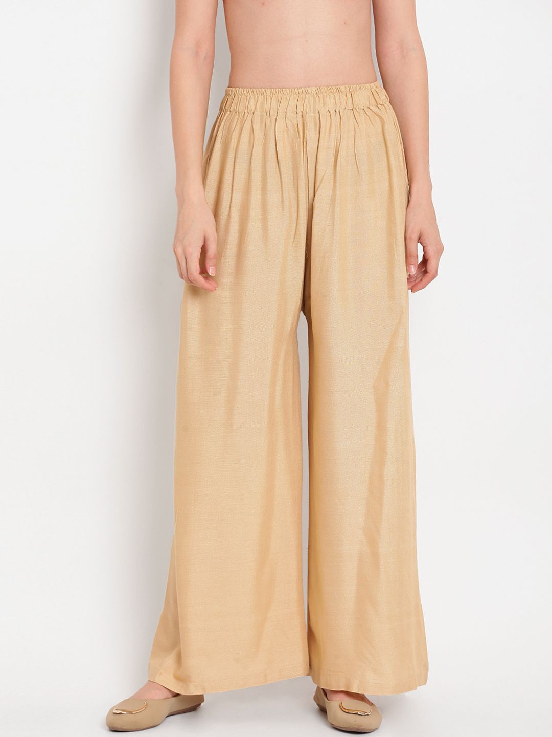 TAG 7 Women Beige Solid Straight Palazzos | Grocsy