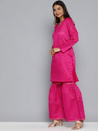 HERE&NOW Women Pink Ethnic Motifs Printed Gotta Patti Kurta with Sharara With Dupatta | Grocsy