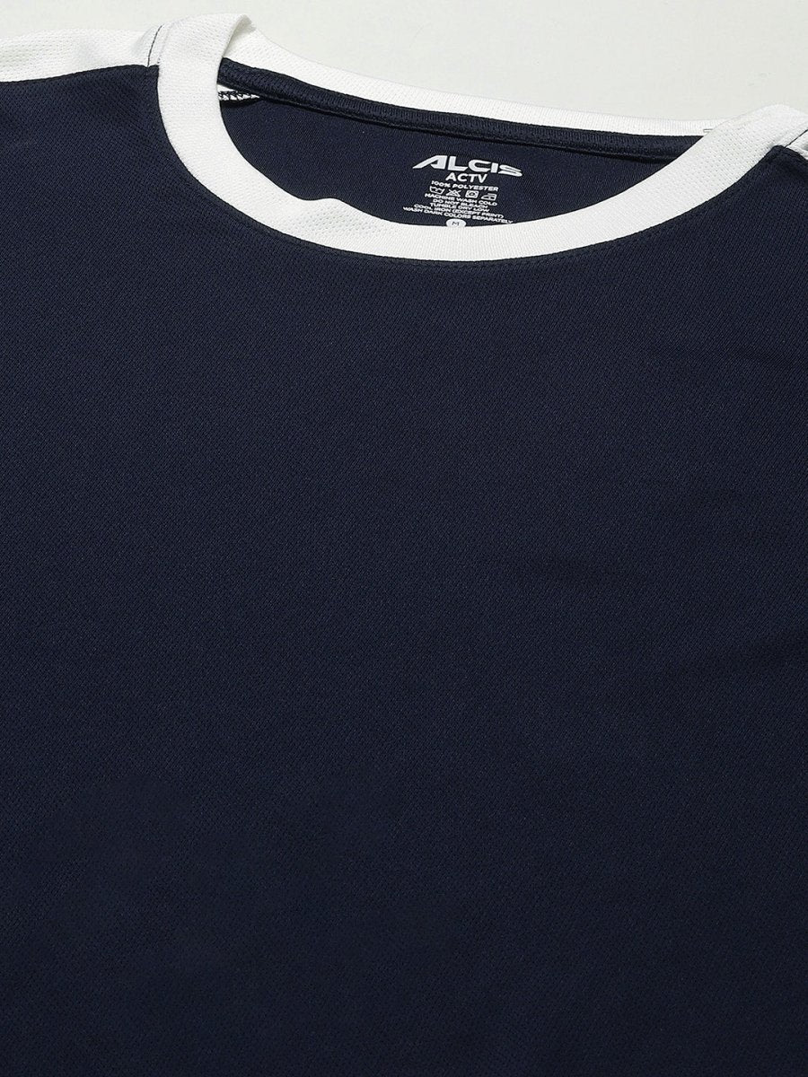 Alcis Men Navy Blue Solid Slim Fit T-shirt | Grocsy