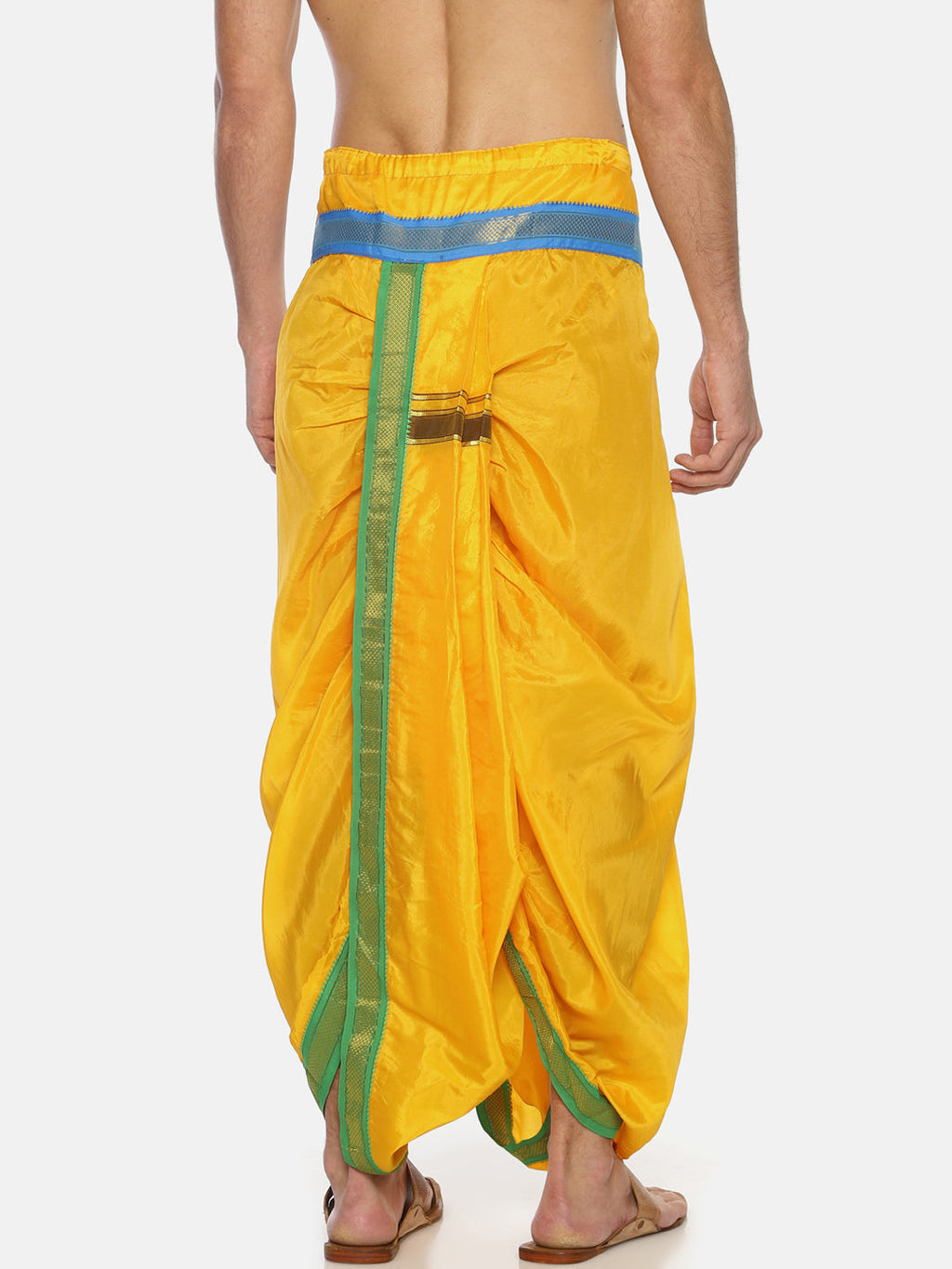 Sethukrishna Men Yellow Solid Double Layer Readymade Dhoti Pant | Grocsy