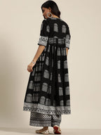 Sangria Women Black & White Ethnic Motifs Printed Pure Cotton Kurta with Sharara | Grocsy