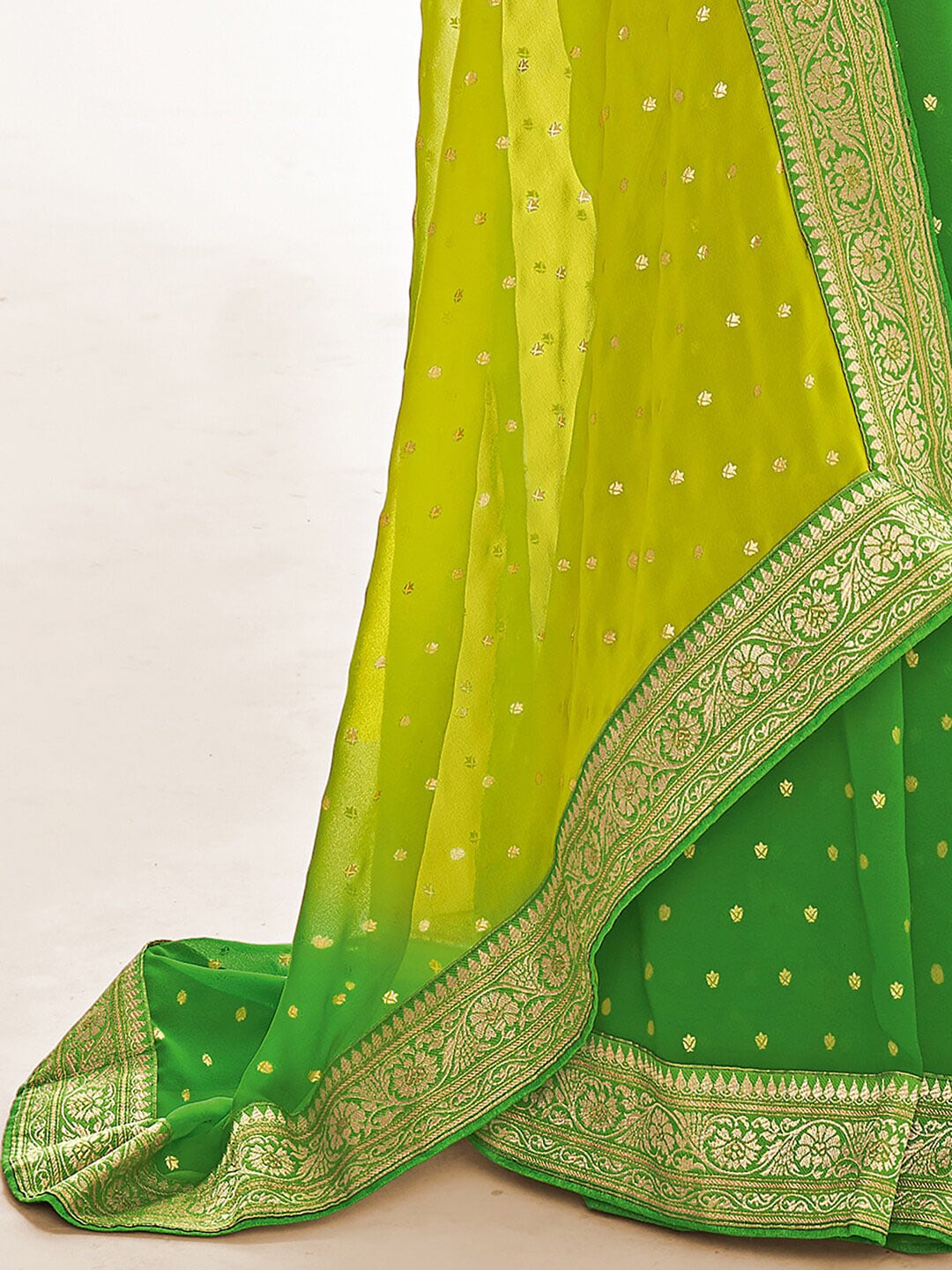 Saree Mall Green & Yellow Ethnic Motifs Embroidered Silk Blend Mangalagiri Sarees | Grocsy