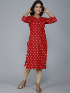 HERE&NOW Women Red Ethnic Motifs Printed Mirror Work Kurta | Grocsy