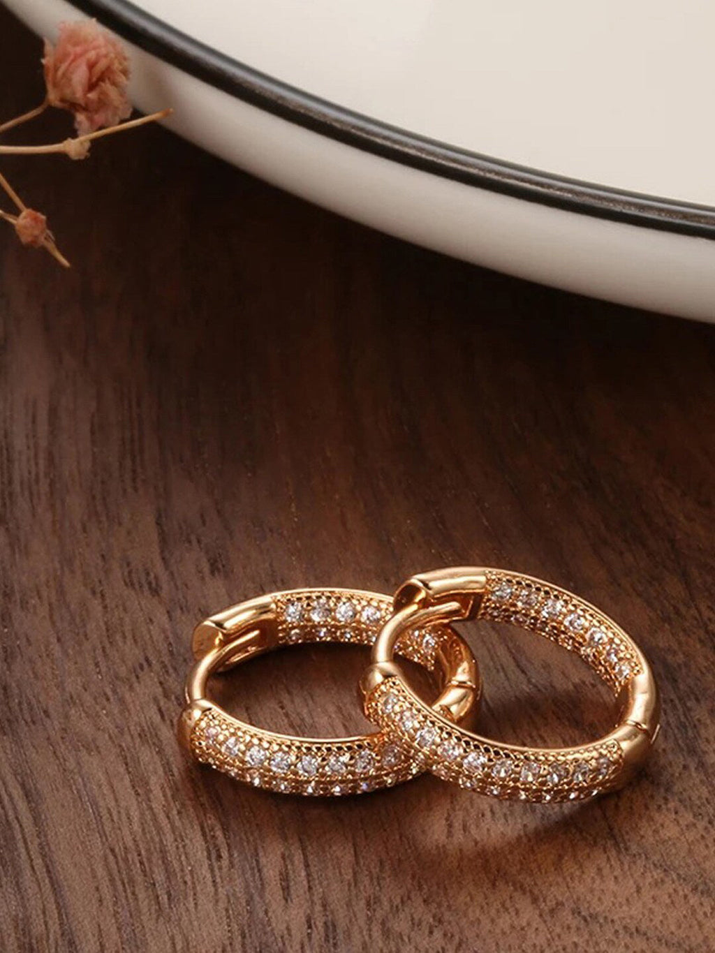 Shining Diva Rose Gold Contemporary Hoop Earrings | Grocsy