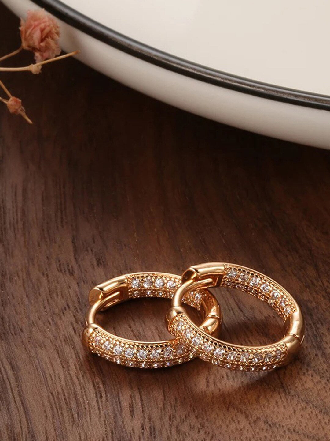 Shining Diva Rose Gold Contemporary Hoop Earrings | Grocsy