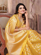 Aastha Fashion Yellow Soft Organza Silk Weaving Saree | Grocsy