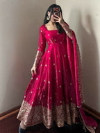 Teeya Creation Red Fendy Silk Designer Heavy Work Wedding Wear Long Gown | Grocsy