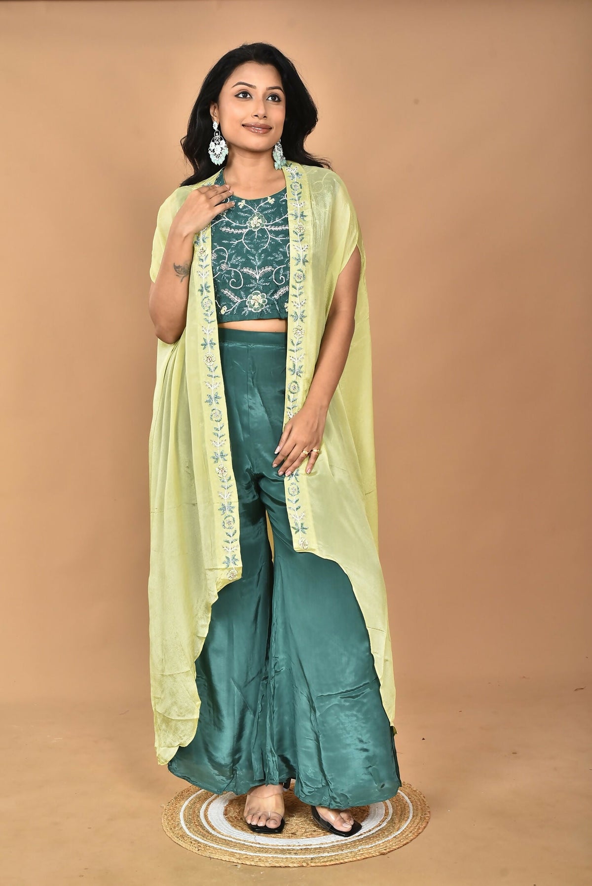 Morchari Women Hand Embroidery Crop Top-Green | Grocsy