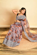 Vamsee Grey Organza Saree | Grocsy