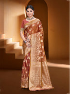 Sangam Prints Rust Orange Silk Woven Work Traditional Saree | Grocsy