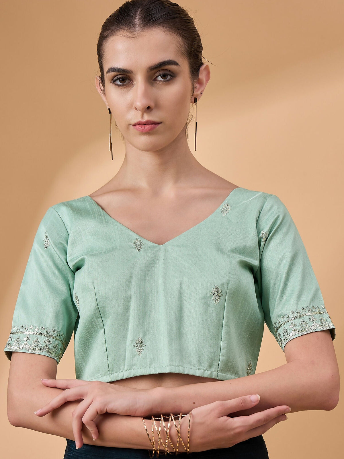Blue Muslin Embroidered Saree with Unstitched Blouse Piece - Satya | Grocsy