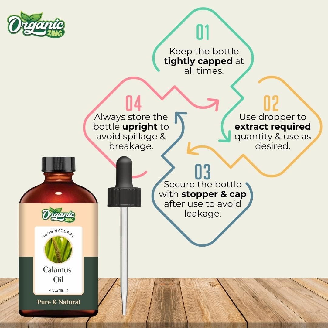 Organic Zing Calamus (Acorus Calamus) Oil | Pure & Natural Essential Oil for Skincare, Hair Care, Aroma & Diffusers | Grocsy