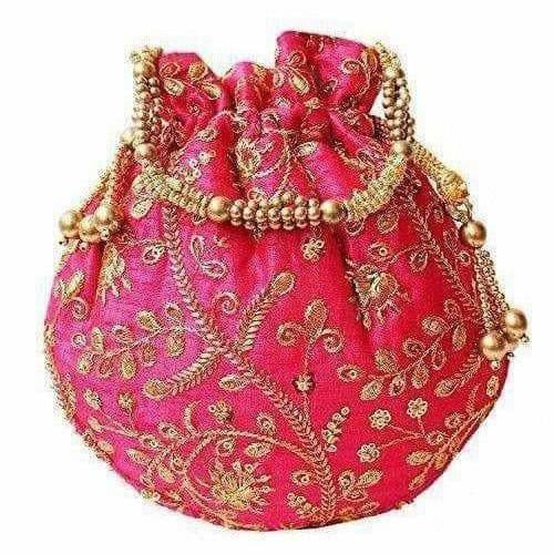Ethnic Clutch Silk Potli Batwa Pouch Bag with Metal Bead work Gift | Grocsy