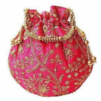 Ethnic Clutch Silk Potli Batwa Pouch Bag with Metal Bead work Gift | Grocsy