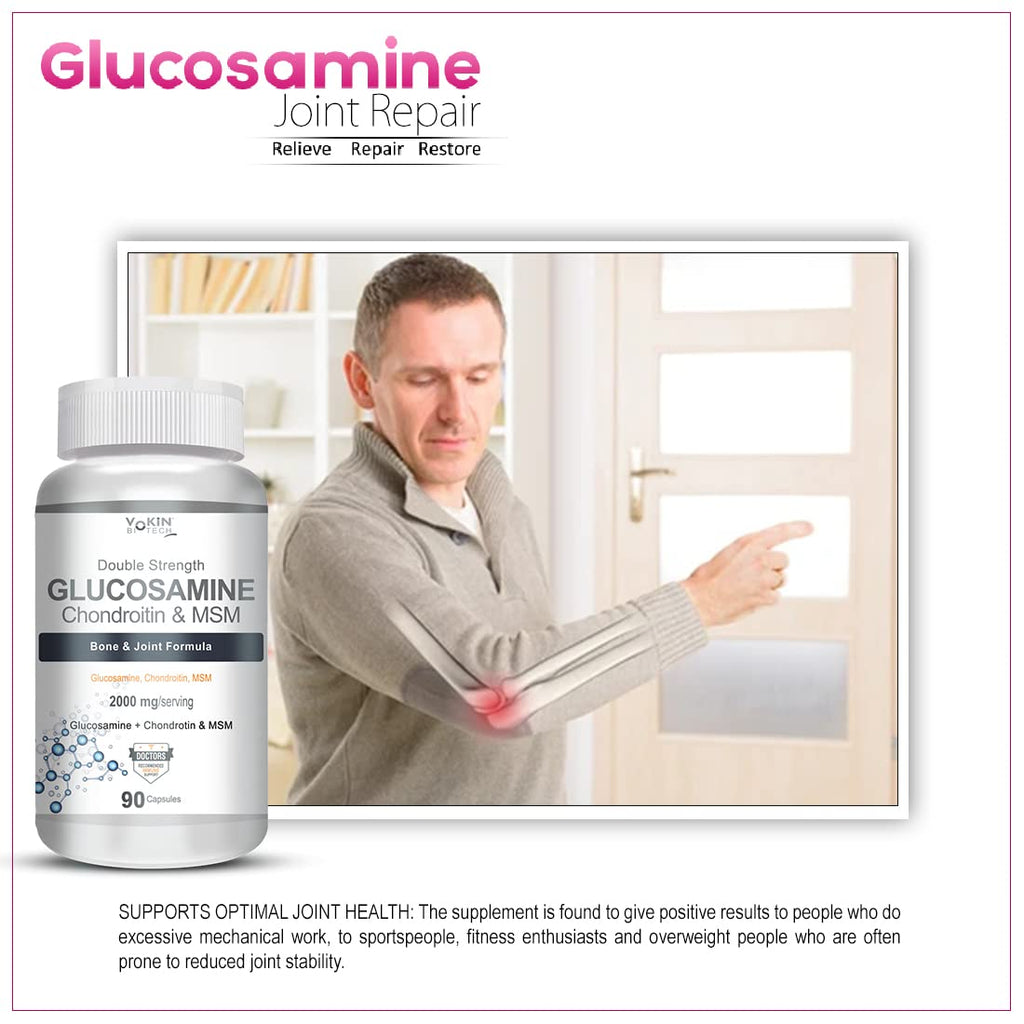 Vokin Biotech Glucosamine 1000mg, MSM 500mg & Chondroitin 500mg Support Joint Pain & Joint Strength (Glucosamine) | Grocsy