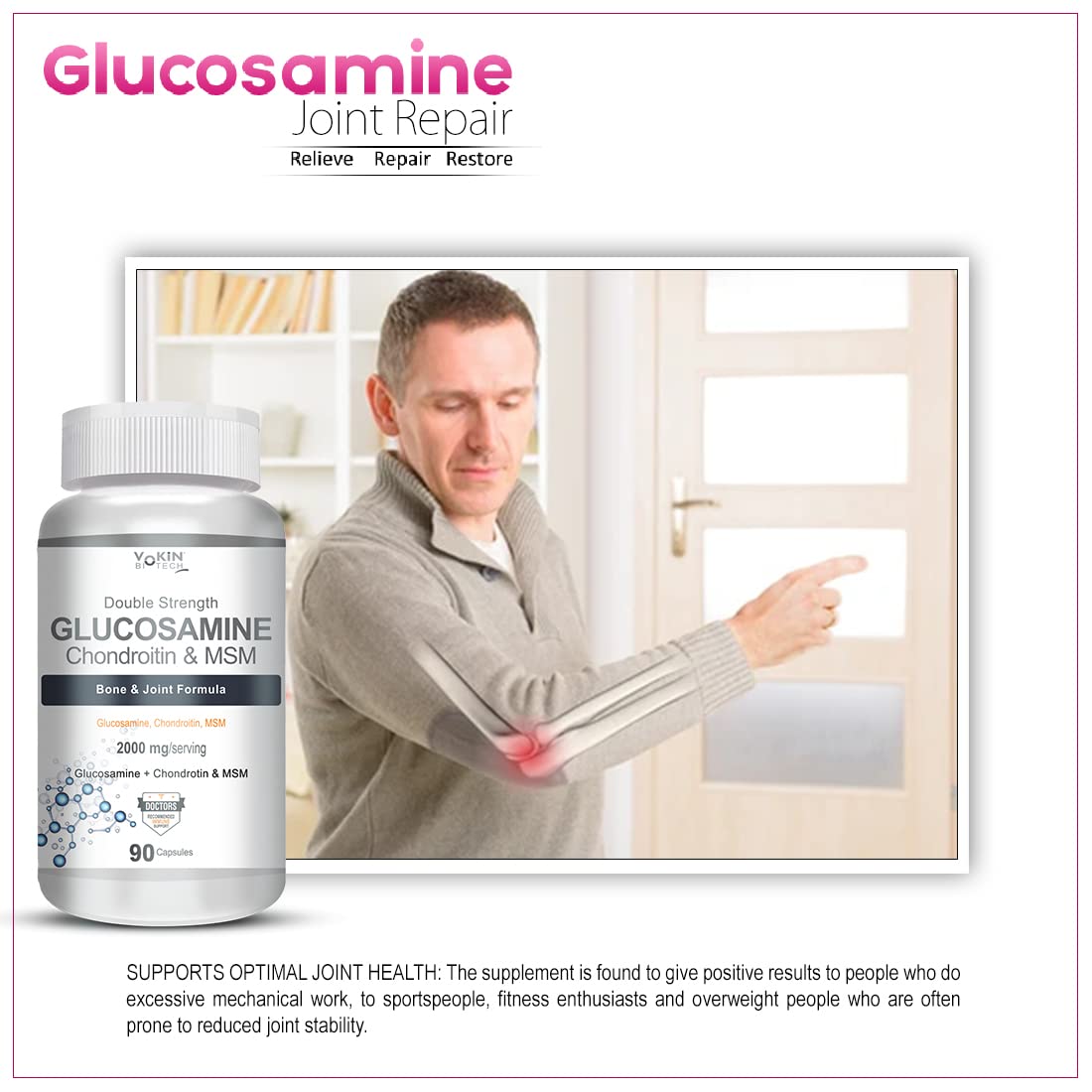 Vokin Biotech Glucosamine 1000mg, MSM 500mg & Chondroitin 500mg Support Joint Pain & Joint Strength (Glucosamine) | Grocsy