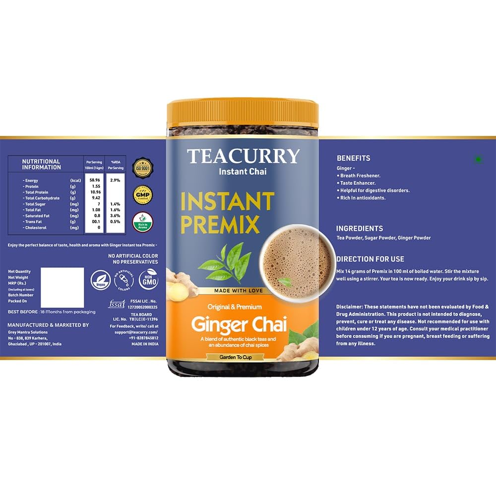 Teacurry Ginger Instant Tea Premix - Premium Ginger Premix Tea with Real Ginger | Grocsy