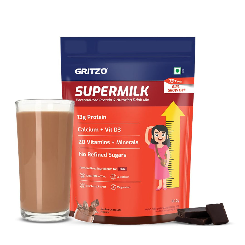 Gritzo Supermilk Height+ Health Drink For 13+Y Girls - Double Chocolate | Grocsy