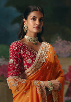 Monjolika Fashion Fancy Fabric Embroidered Saree in Orange | Grocsy
