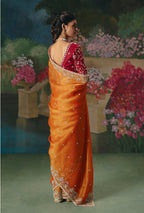 Monjolika Fashion Fancy Fabric Embroidered Saree in Orange | Grocsy