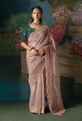 Monjolika Fashion Fancy Fabric Embroidered Saree in Dusty Pink | Grocsy