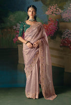 Monjolika Fashion Fancy Fabric Embroidered Saree in Dusty Pink | Grocsy