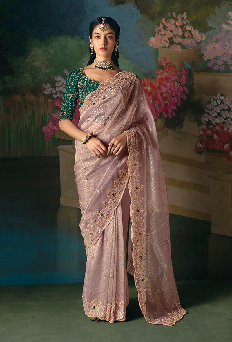 Monjolika Fashion Fancy Fabric Embroidered Saree in Dusty Pink | Grocsy