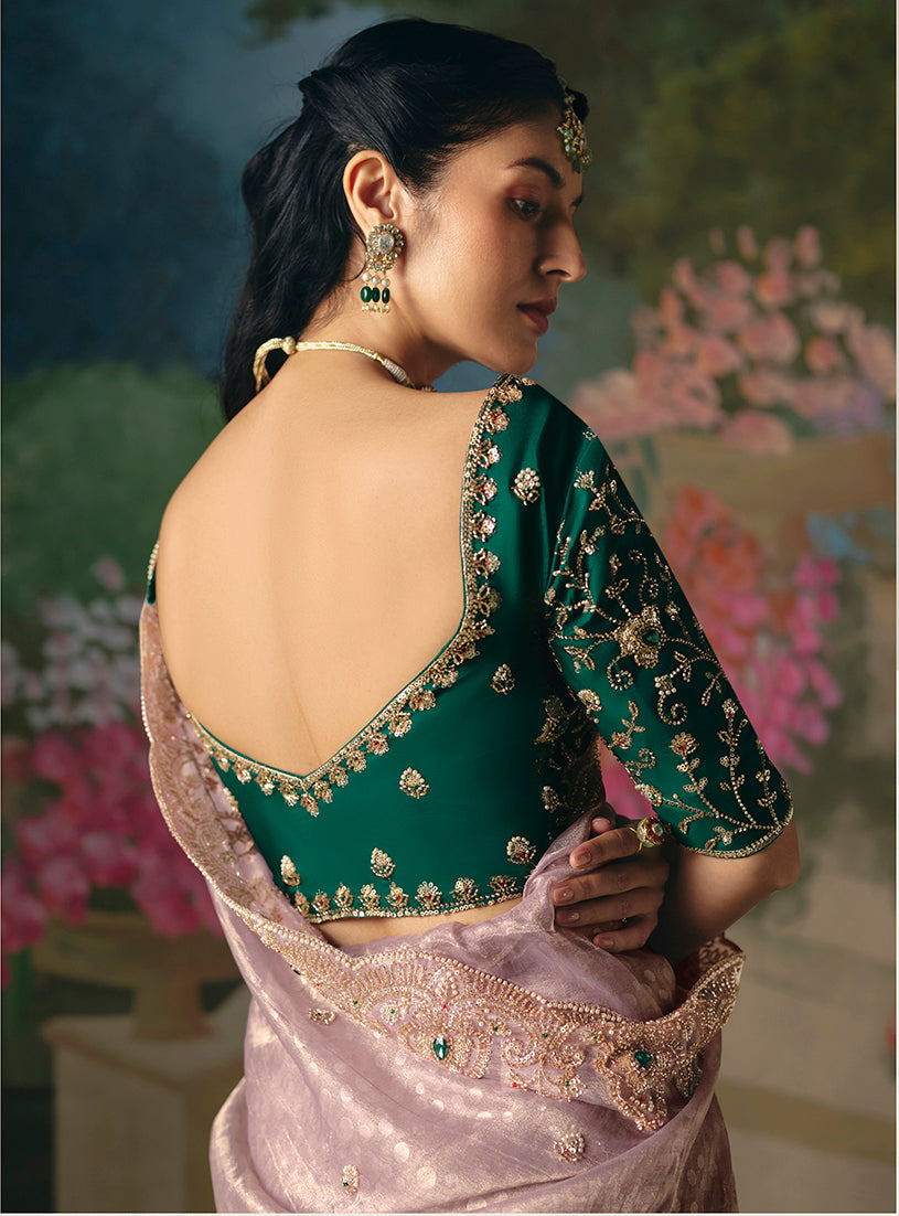 Monjolika Fashion Fancy Fabric Embroidered Saree in Dusty Pink | Grocsy