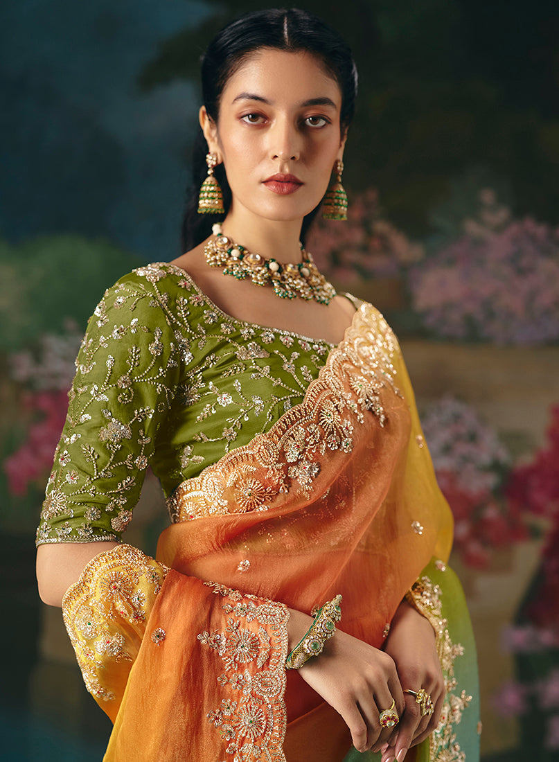 Monjolika Fashion Fancy Fabric Embroidered Saree in Multicolor | Grocsy