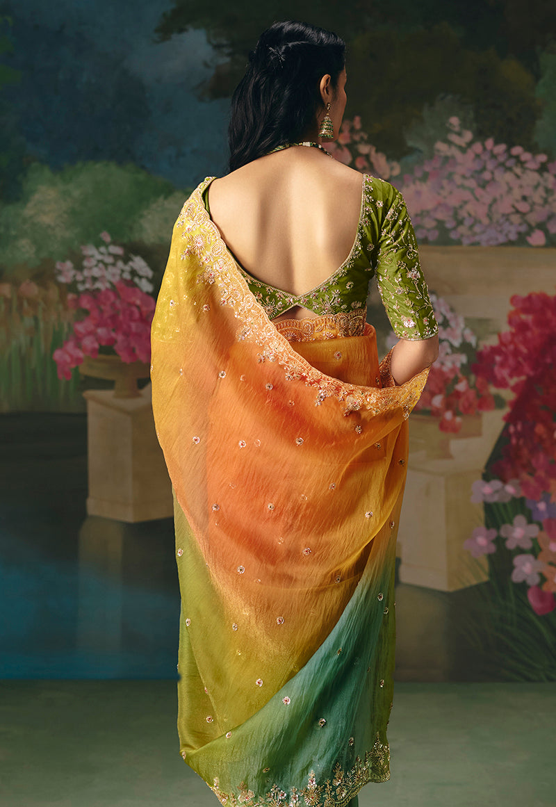 Monjolika Fashion Fancy Fabric Embroidered Saree in Multicolor | Grocsy