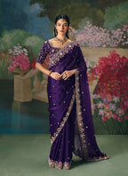 Monjolika Fashion Fancy Fabric Embroidered Saree in Purple | Grocsy