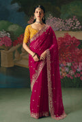 Monjolika Fashion Fancy Fabric Embroidered Saree in Rani Pink | Grocsy
