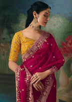 Monjolika Fashion Fancy Fabric Embroidered Saree in Rani Pink | Grocsy