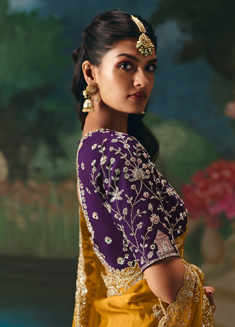 Monjolika Fashion Fancy Fabric Embroidered Saree in Mustard | Grocsy