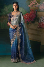 Monjolika Fashion Fancy Fabric Embroidered Saree in Blue | Grocsy